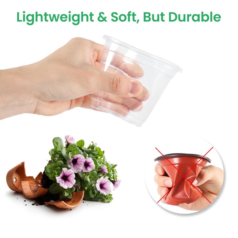 Bluepro 36 Packs 6.7/5/4/3.5 Inch Reinforced Clear Nursery Pots with Drainage Hole  Transparent Variety Pack Plastic Plant Pot Seedling Planter Seed Starter Flower - Image 4